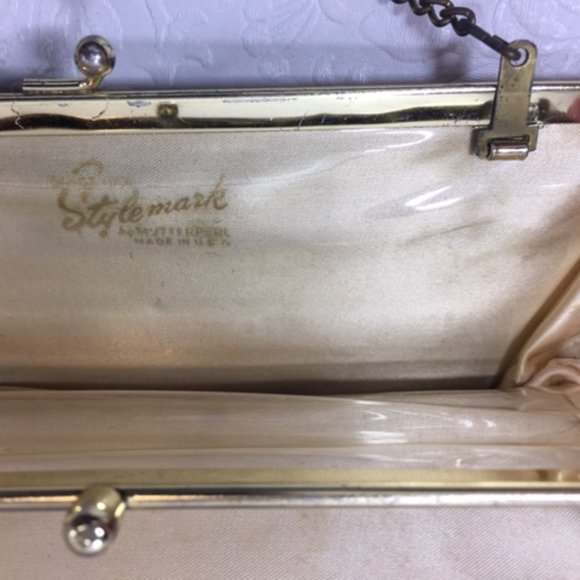 Vintage Stylemark By Mutterperl Black Evening Double Kiss Lock Purse Clutch - Picture 7 of 11